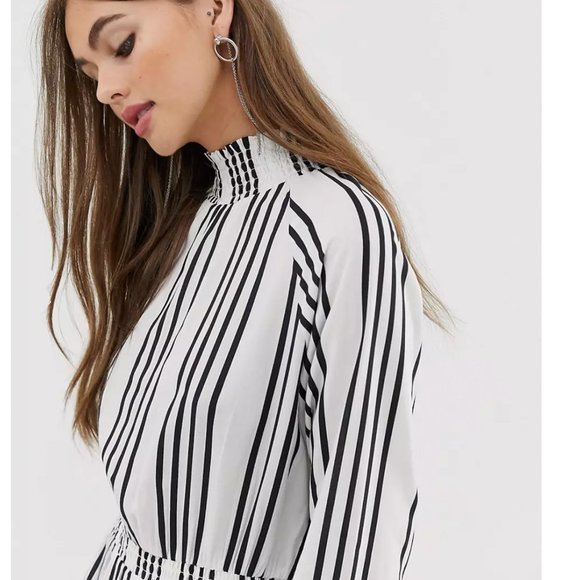 ASOS stripe midi dress w/high neck & elastic waist - Picture 2 of 10
